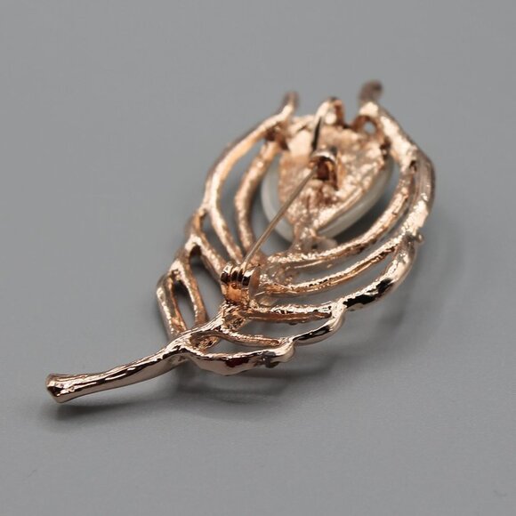 Jewelry pin brooch pendant feather elegant rose gold tone crystals fashion new - Picture 9 of 9